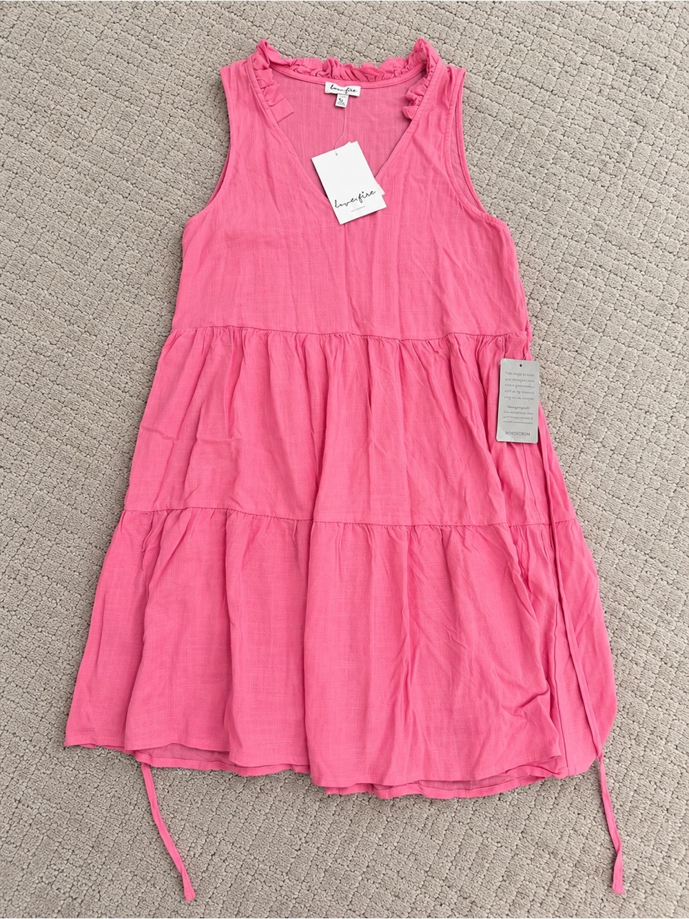 love, Fire Pink Sleeveless Tiered Ruffle Dress